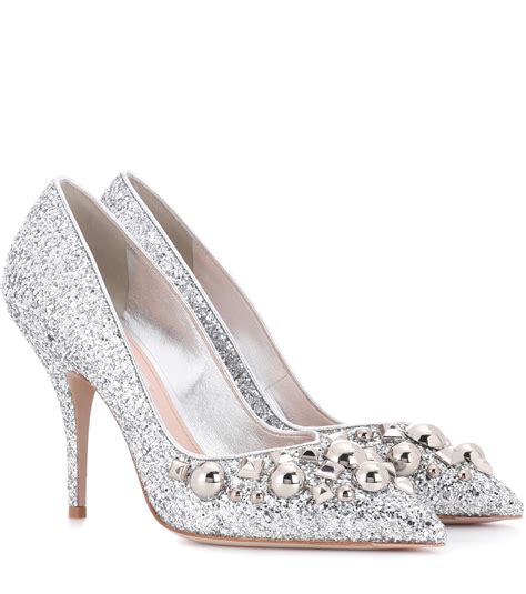 miu miu glitter pumps|Glitter pumps Silver .